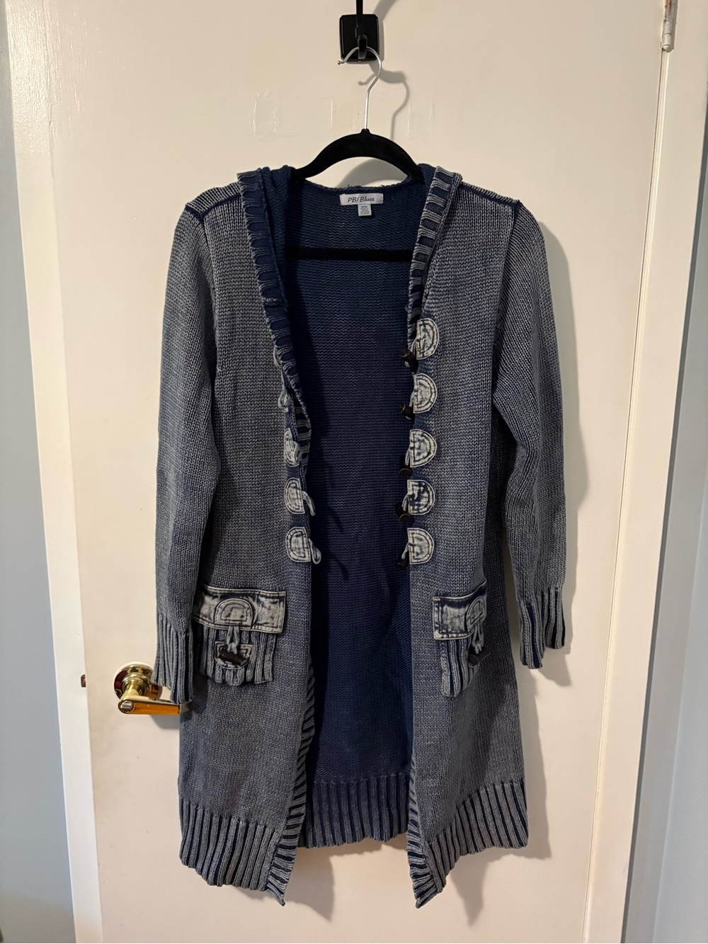 PBJ Blues Long Open-Front Navy Knit Cardigan